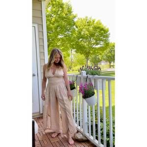 NEW SURF GYPSY tan fringe hem scallop pants in light tan